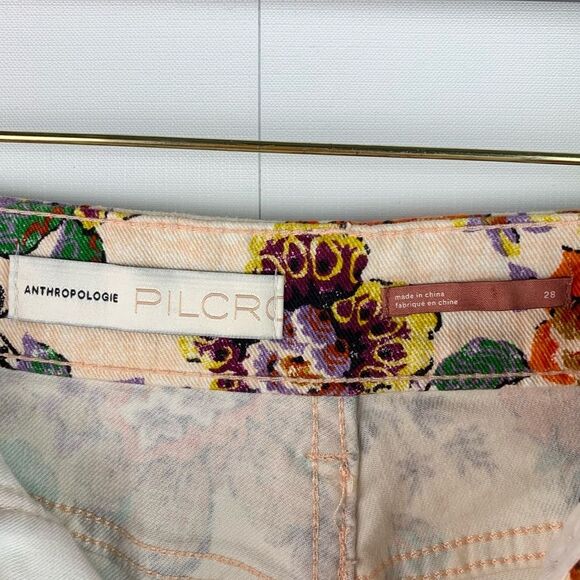 Anthropologie Pilcro High Rise Cropped Cigarette Floral 5-Pocket Jeans Size 28 - Picture 8 of 12